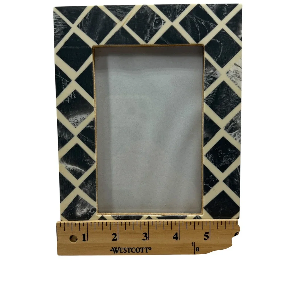 Bone Inlay Diamond Trellis Picture Frame Black Gray White 4x6 Tabletop Decor